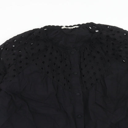 Cerise Blue Womens Black Cotton Basic Blouse Size S Round Neck