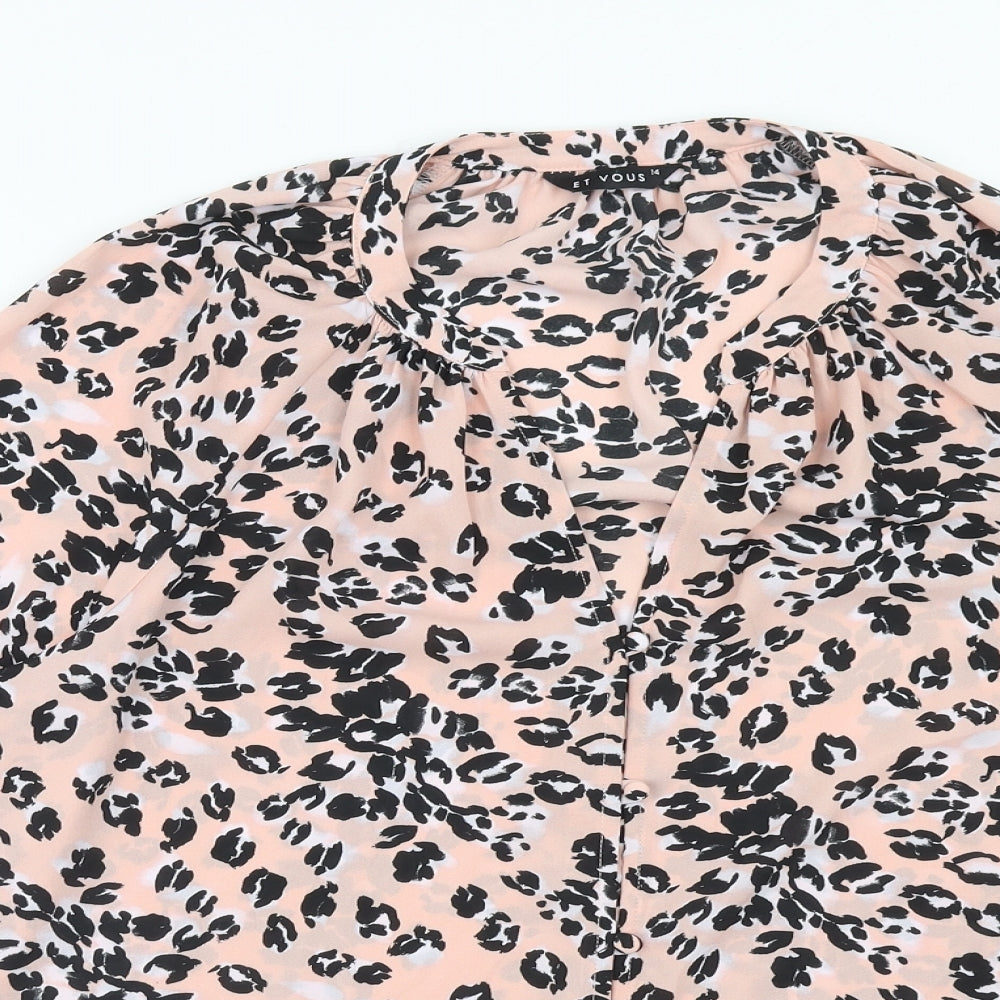 Et Vous Womens Pink Animal Print Polyester Basic Blouse Size 14 V-Neck - Leopard Print