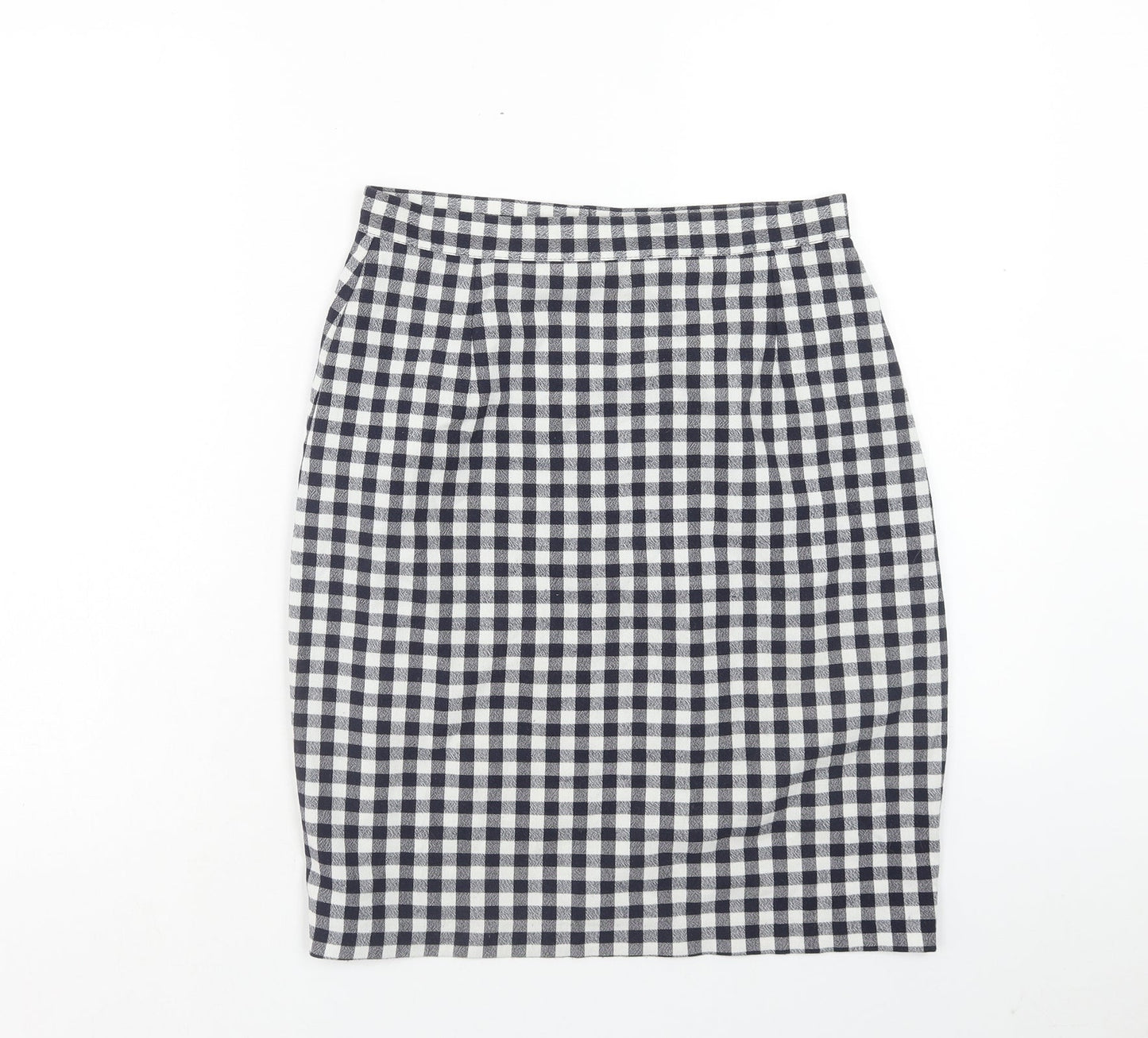 Preworn Womens Blue Check Polyester Straight & Pencil Skirt Size 28 in Zip