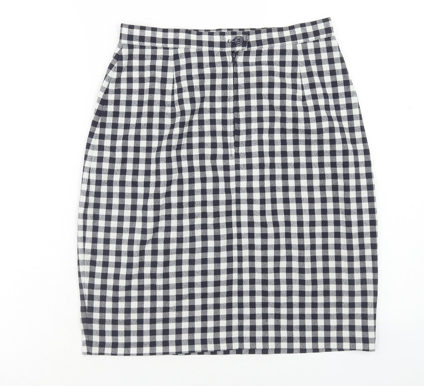 Preworn Womens Blue Check Polyester Straight & Pencil Skirt Size 28 in Zip