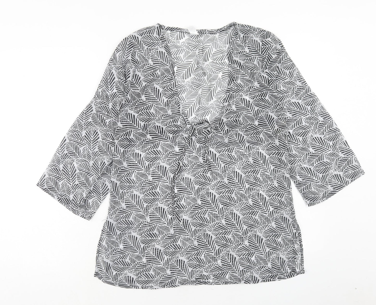Preworn Womens Black Geometric Polyester Kimono Blouse Size S V-Neck