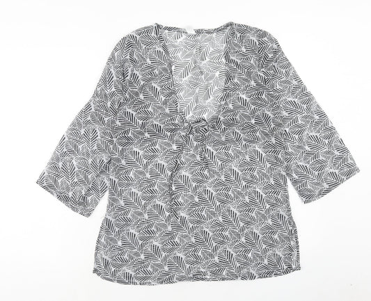 Preworn Womens Black Geometric Polyester Kimono Blouse Size S V-Neck