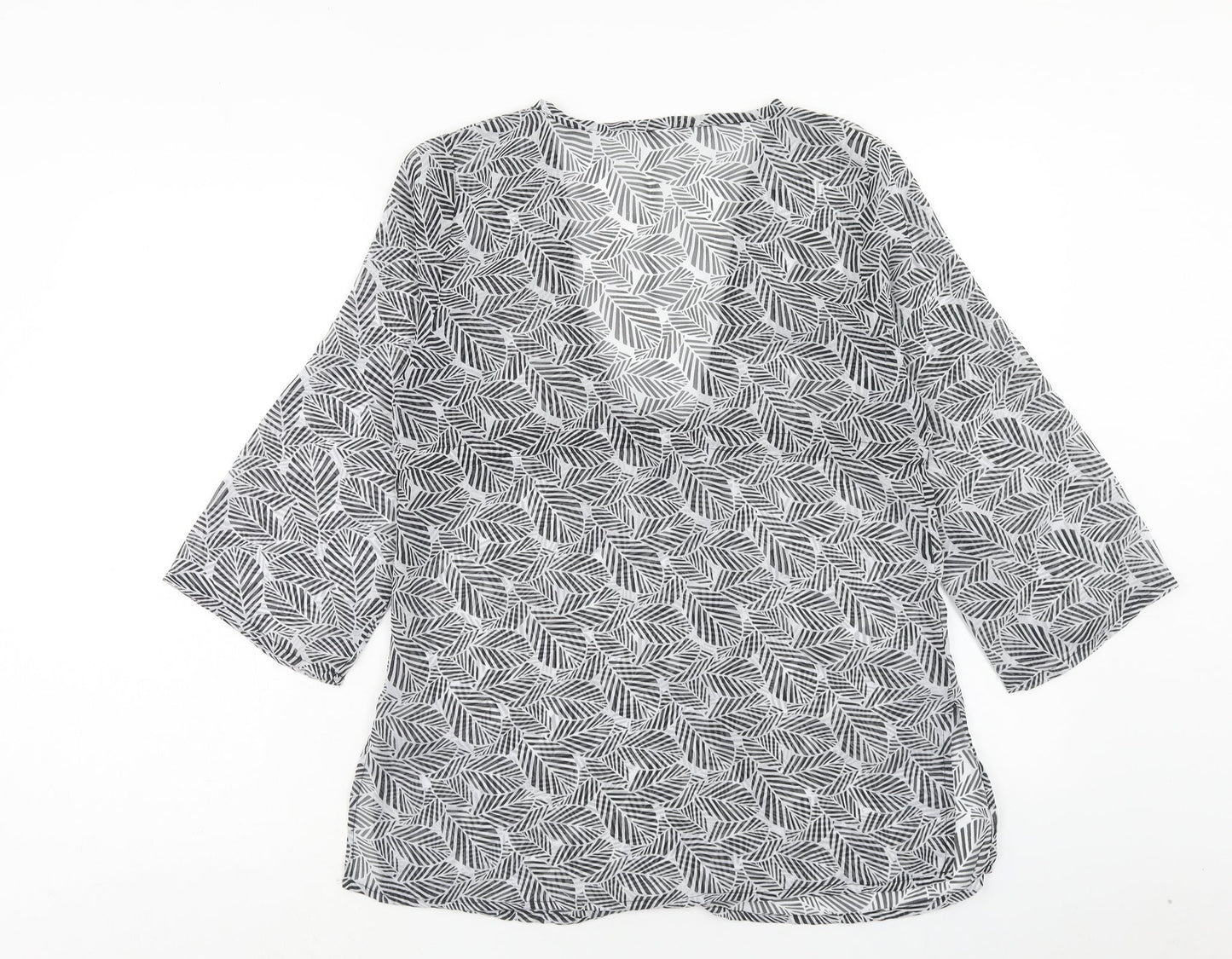 Preworn Womens Black Geometric Polyester Kimono Blouse Size S V-Neck