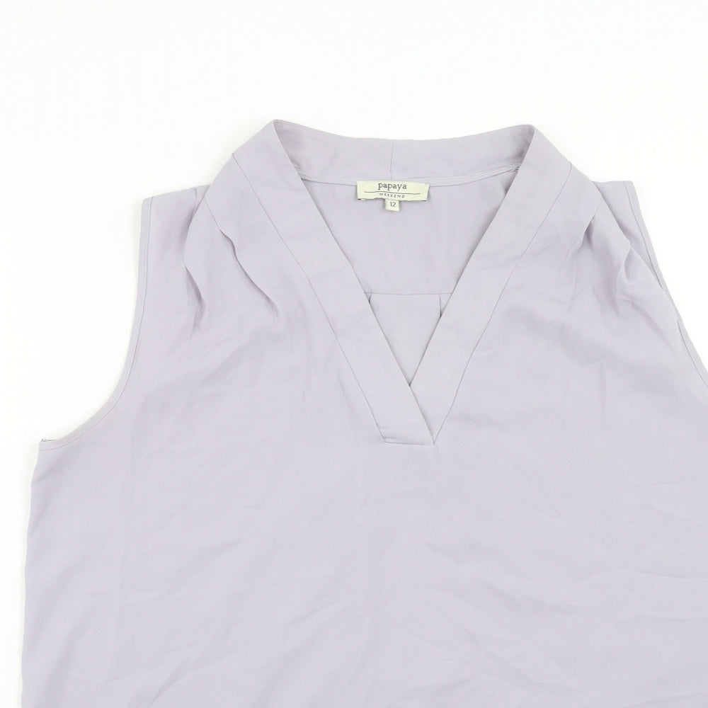 Papaya Womens Purple Polyester Basic Tank Size 12 V-Neck