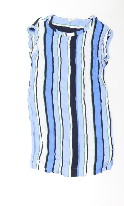 Next Womens Blue Striped Viscose Shirt Dress Size 12 Round Neck Pullover