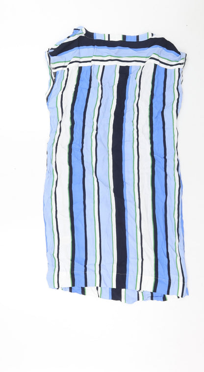 Next Womens Blue Striped Viscose Shirt Dress Size 12 Round Neck Pullover