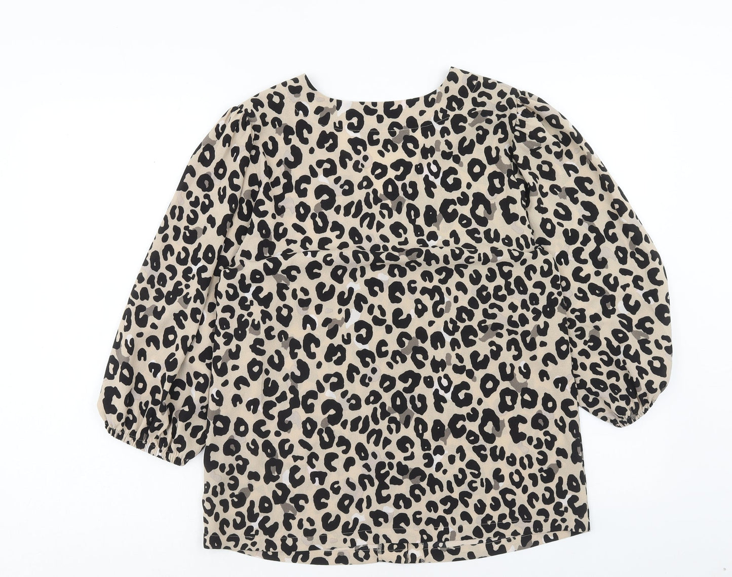 Marks and Spencer Womens Brown Animal Print Polyester Basic Blouse Size 10 V-Neck - Leopard Print