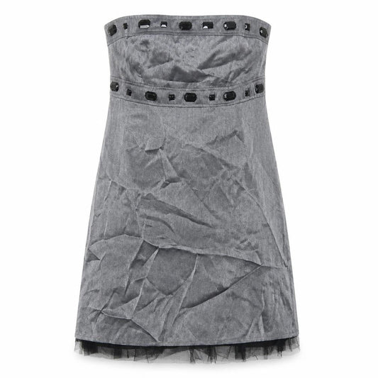 Zoe Womens Silver Viscose Shift Size 10 Off the Shoulder Zip - Tulle Detail