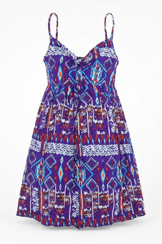 Dunnes Womens Purple Geometric Viscose Skater Dress Size 8 V-Neck Pullover