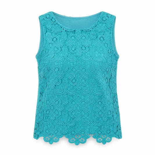 F&F Womens Blue Floral Polyester Basic Tank Size 6 Round Neck