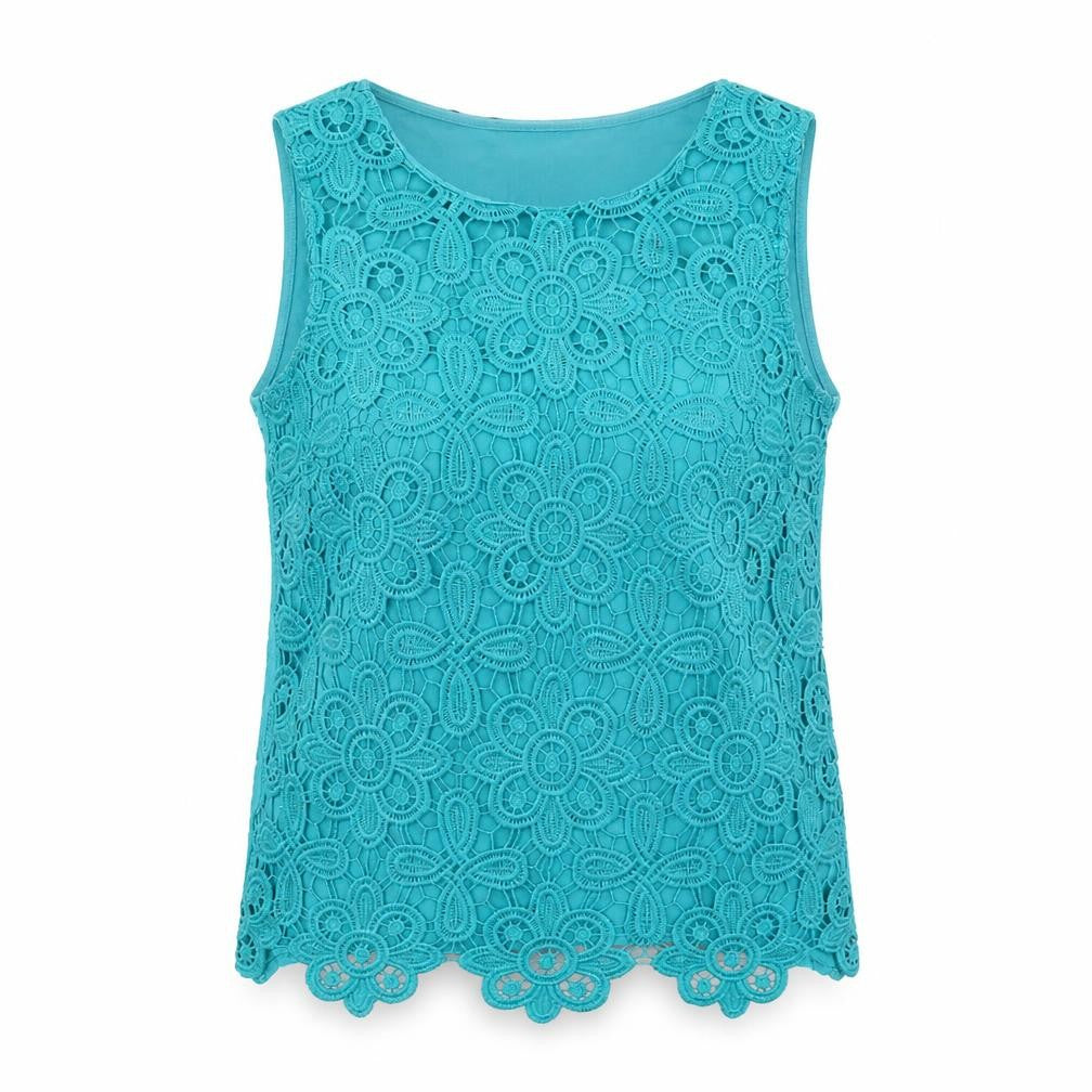 F&F Womens Blue Floral Polyester Basic Tank Size 6 Round Neck
