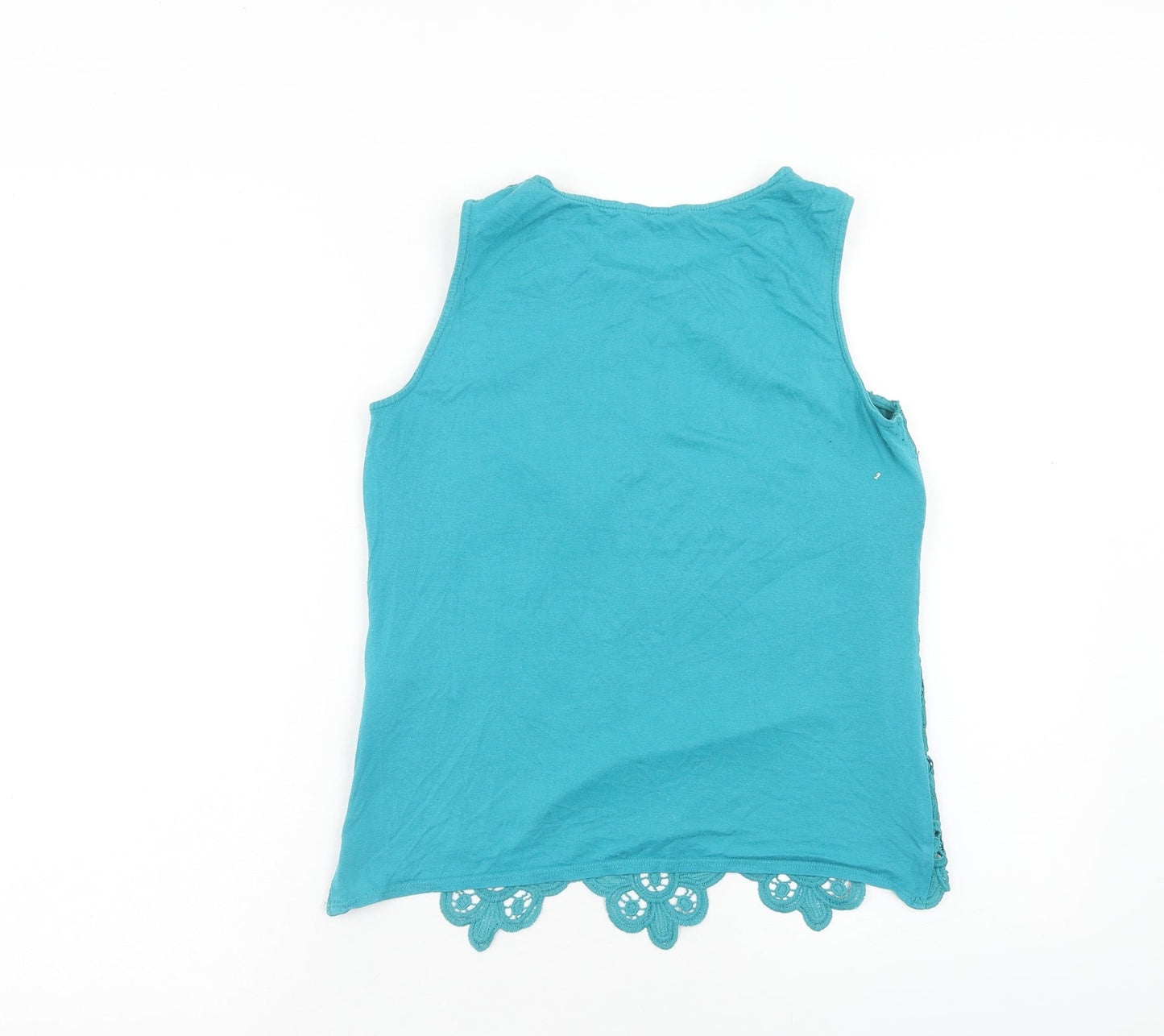 F&F Womens Blue Floral Polyester Basic Tank Size 6 Round Neck