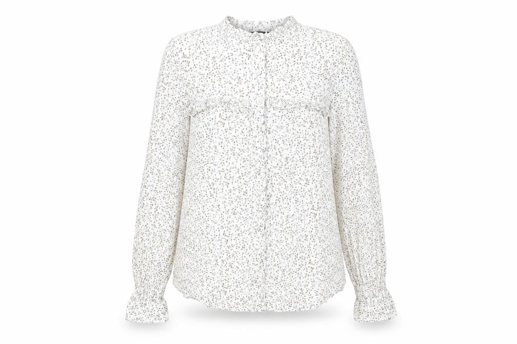 Marks & Spencer Womens White Floral Viscose Basic Button-Up Size 14 Round Neck