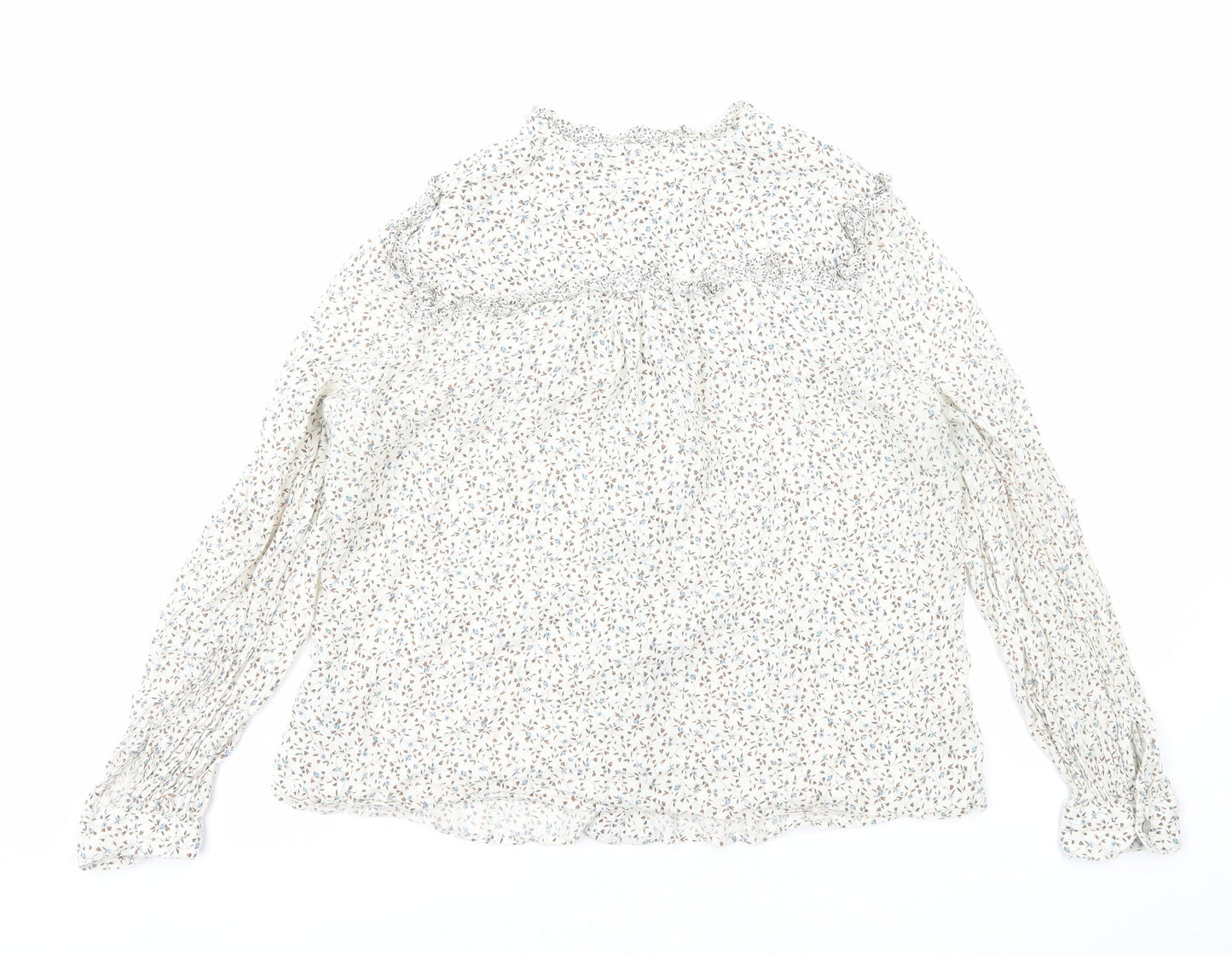 Marks and Spencer Womens White Floral Viscose Basic Button-Up Size 14 Round Neck