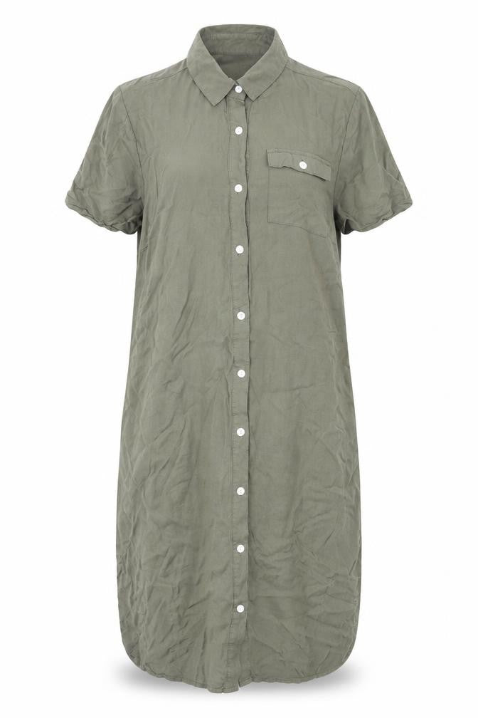 Avon Womens Green Viscose Shirt Dress Size 8 Collared Button
