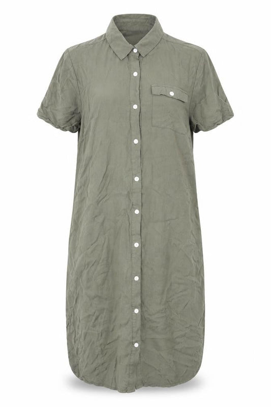 Avon Womens Green Viscose Shirt Dress Size 8 Collared Button