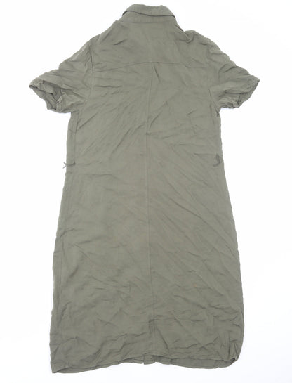 Avon Womens Green Viscose Shirt Dress Size 8 Collared Button
