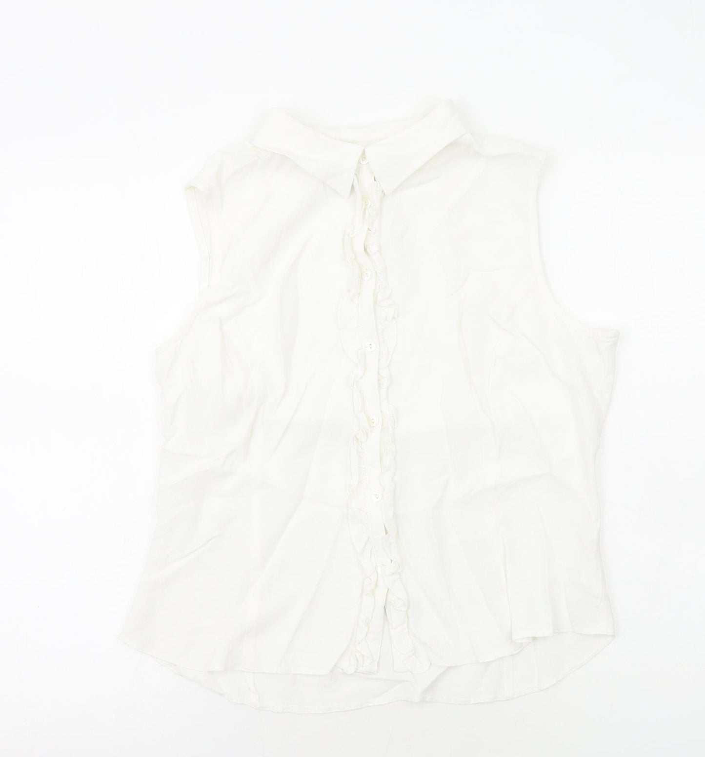 Debenhams Womens White Viscose Basic Button-Up Size 16 Collared