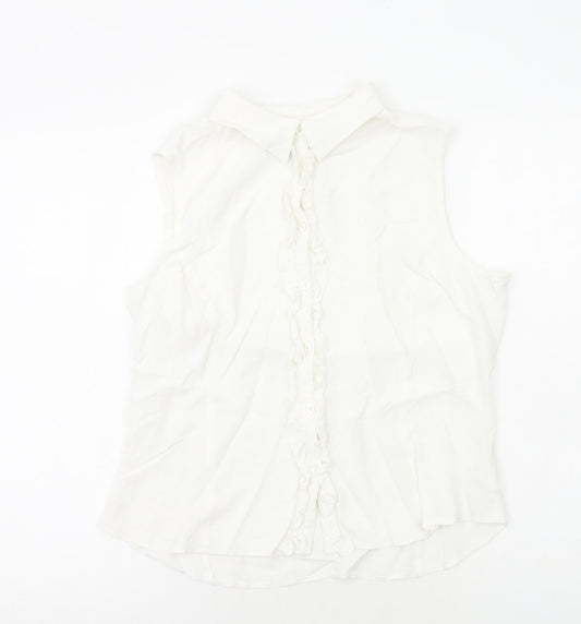 Debenhams Womens White Viscose Basic Button-Up Size 16 Collared