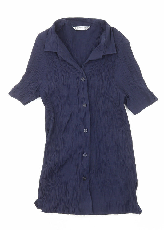 Lauren Duvar Womens Black Polyester Basic Button-Up Size 12 Collared