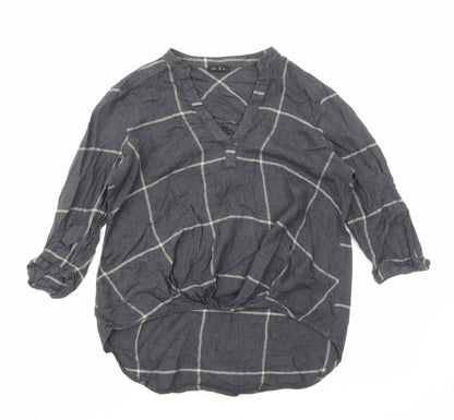 River Island Womens Grey Check Viscose Basic Blouse Size 10 V-Neck
