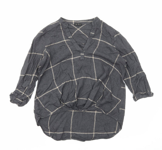 River Island Womens Grey Check Viscose Basic Blouse Size 10 V-Neck