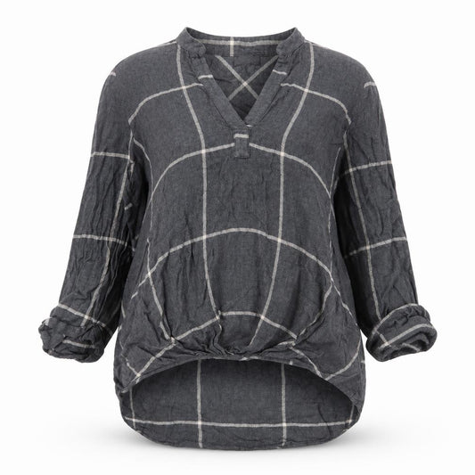 River Island Womens Grey Check Viscose Basic Blouse Size 10 V-Neck