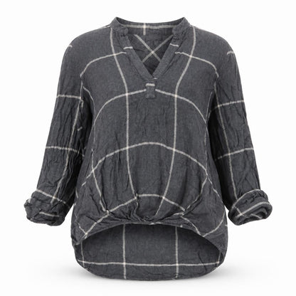 River Island Womens Grey Check Viscose Basic Blouse Size 10 V-Neck