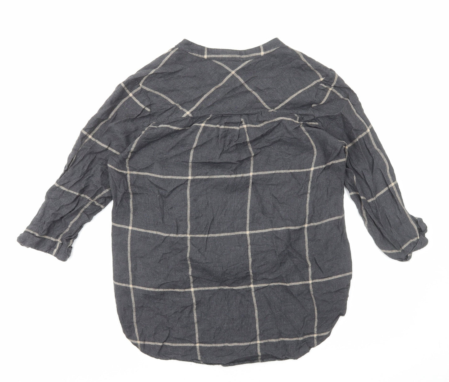 River Island Womens Grey Check Viscose Basic Blouse Size 10 V-Neck