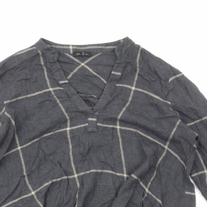 River Island Womens Grey Check Viscose Basic Blouse Size 10 V-Neck