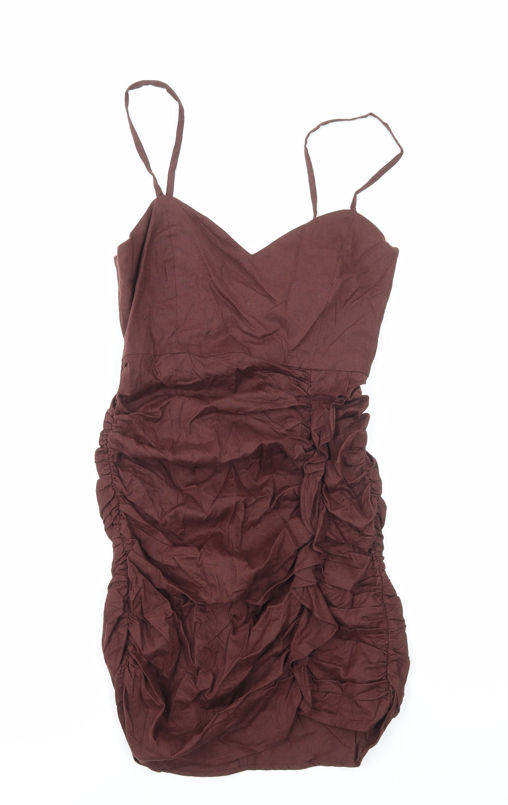 Zara Womens Brown Cotton Bodycon Size S Sweetheart Zip