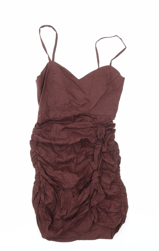 Zara Womens Brown Cotton Bodycon Size S Sweetheart Zip