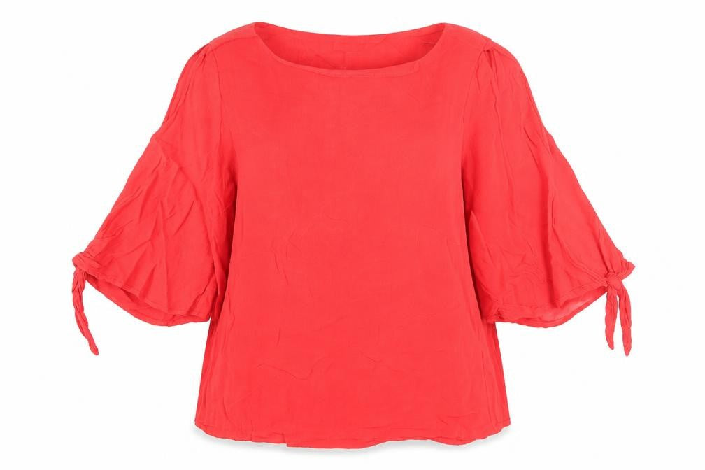 H&M Womens Red Polyester Basic Blouse Size 8 Round Neck