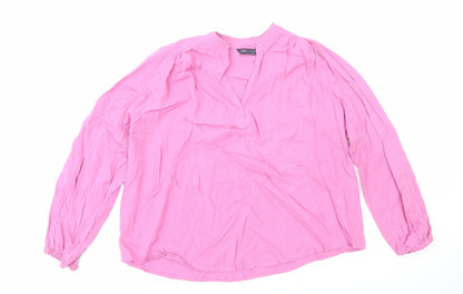 Marks & Spencer Womens Pink Viscose Basic Blouse Size 10 V-Neck