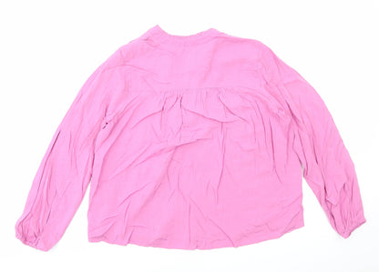 Marks & Spencer Womens Pink Viscose Basic Blouse Size 10 V-Neck