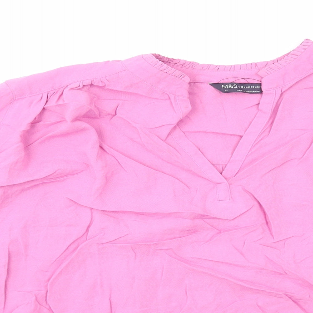 Marks and Spencer Womens Pink Viscose Basic Blouse Size 10 V-Neck