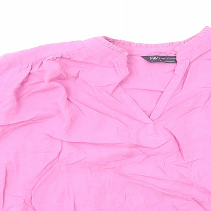 Marks & Spencer Womens Pink Viscose Basic Blouse Size 10 V-Neck
