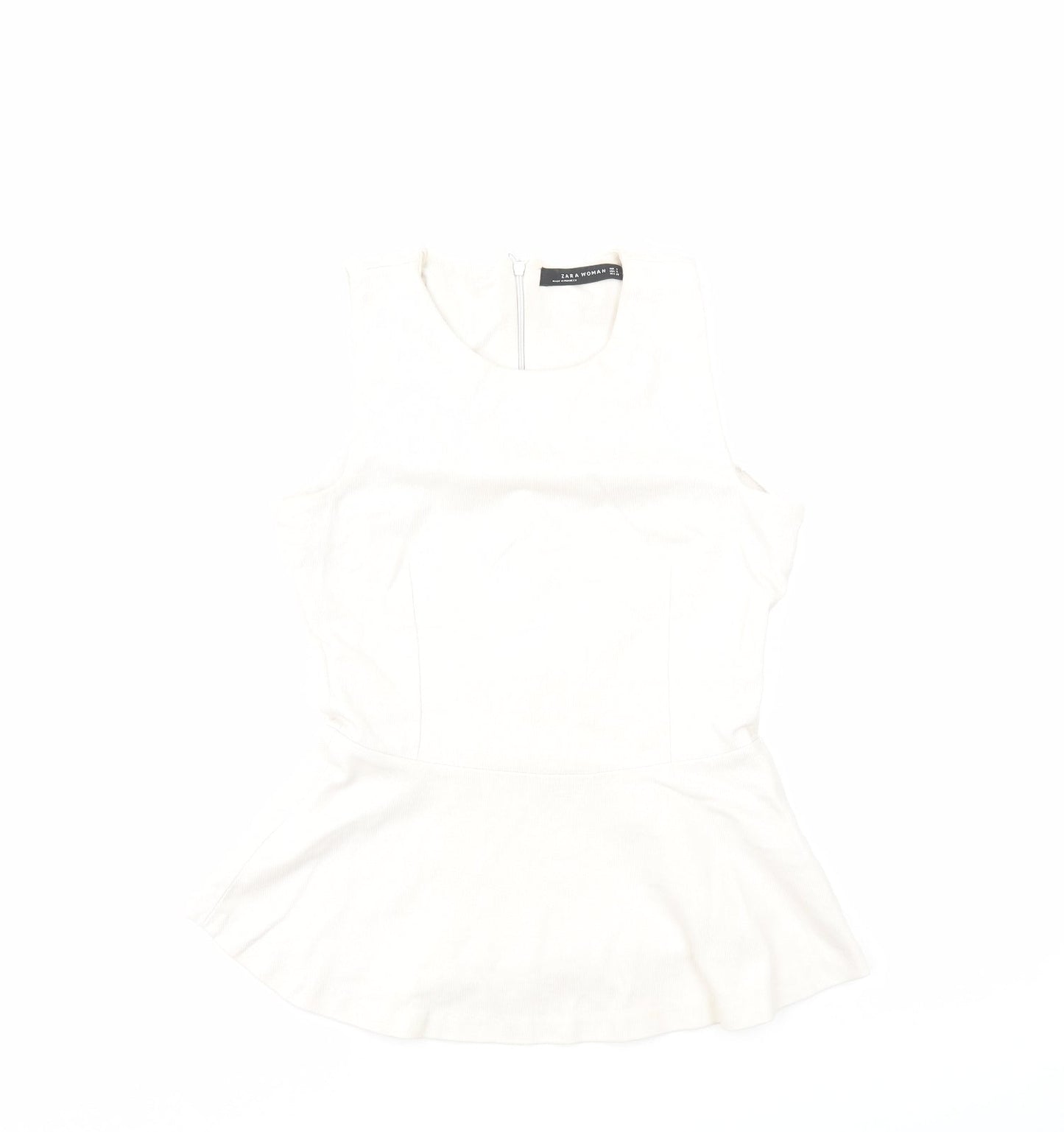 Zara Womens Beige Cotton Basic Tank Size S Round Neck
