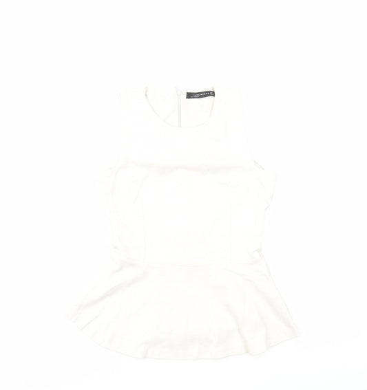 Zara Womens Beige Cotton Basic Tank Size S Round Neck