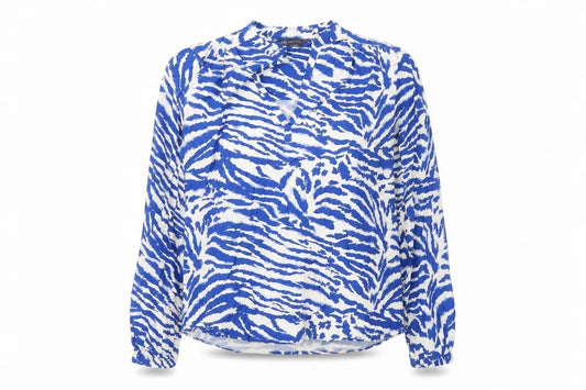 Marks and Spencer Womens Blue Animal Print Viscose Basic Blouse Size 6 Round Neck - Tiger Print