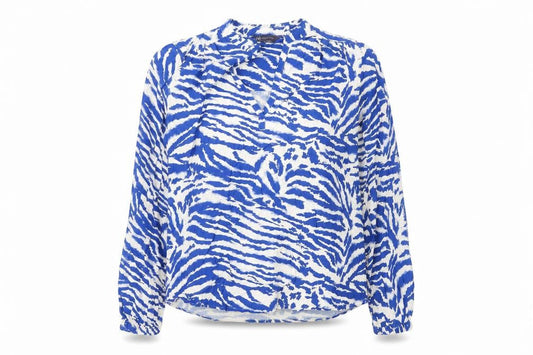 Marks and Spencer Womens Blue Animal Print Viscose Basic Blouse Size 6 Round Neck - Tiger Print