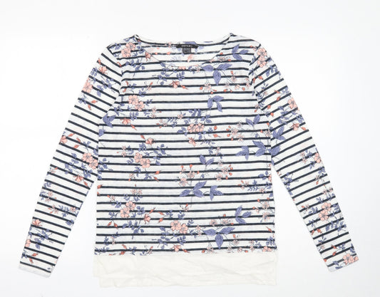 ESMARA Womens White Boat Neck Floral Polyester Pullover Jumper Size XS - Chiffon Hem