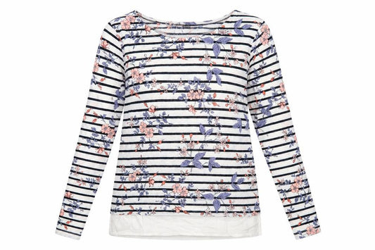 ESMARA Womens White Boat Neck Floral Polyester Pullover Jumper Size XS - Chiffon Hem