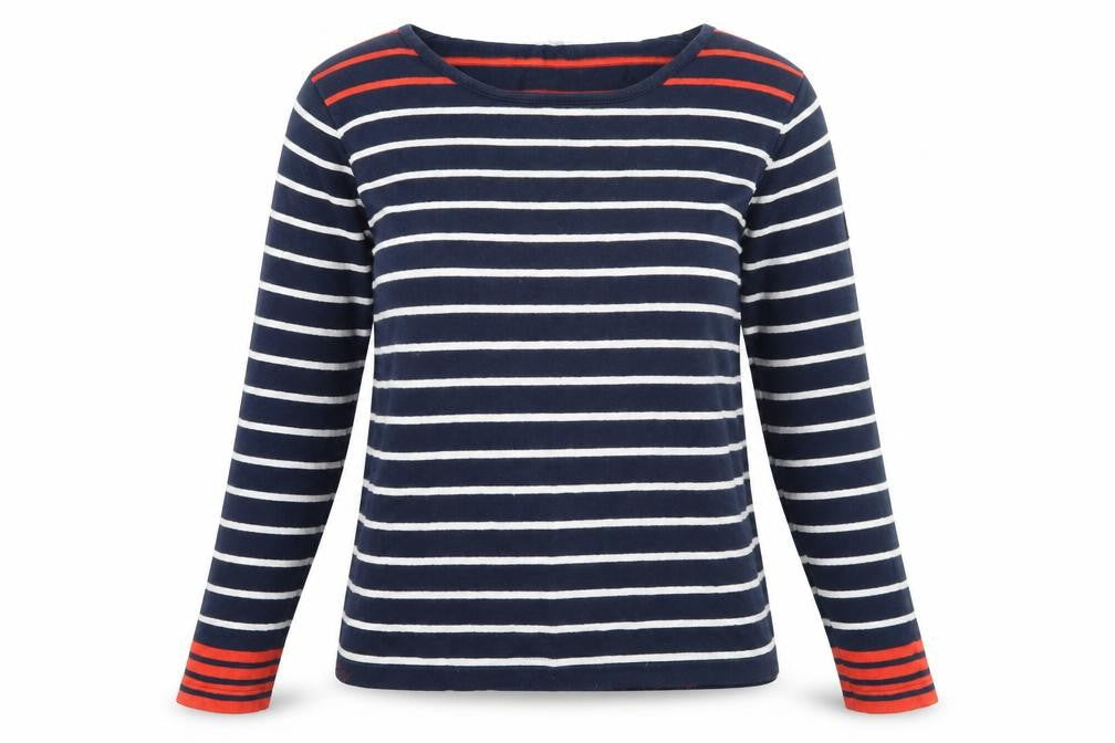 Eldys Womens Blue Boat Neck Striped Cotton Pullover Jumper Size M