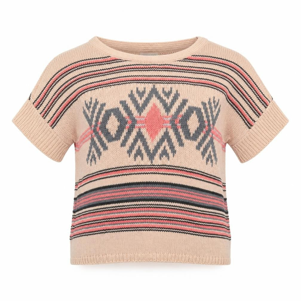 Monsoon Womens Pink Boat Neck Geometric Cotton Pullover Jumper Size S