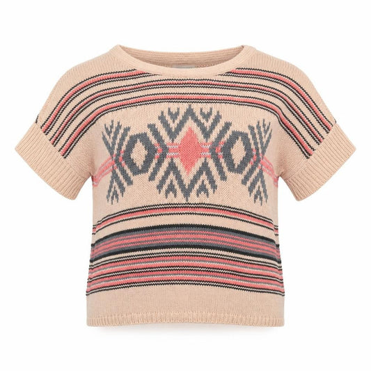 Monsoon Womens Pink Boat Neck Geometric Cotton Pullover Jumper Size S