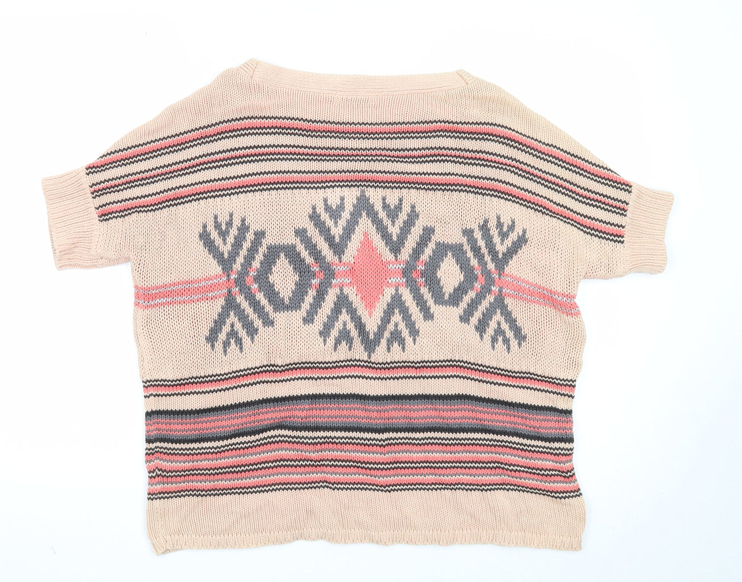 Monsoon Womens Pink Boat Neck Geometric Cotton Pullover Jumper Size S