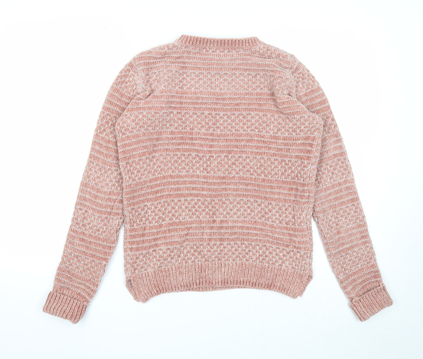 Preworn Womens Pink Round Neck Striped Polyester Pullover Jumper Size 8