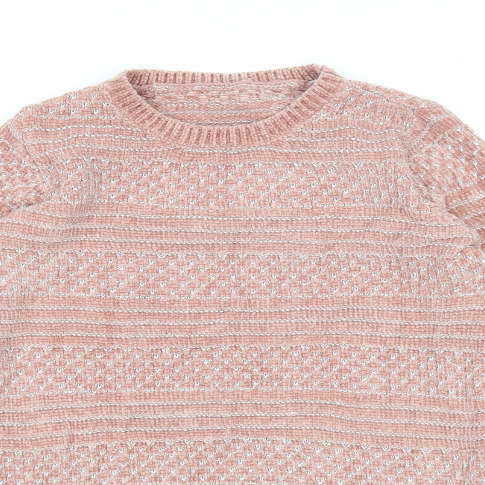 Preworn Womens Pink Round Neck Striped Polyester Pullover Jumper Size 8