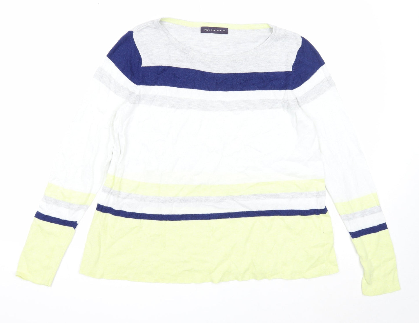 Marks and Spencer Womens Multicoloured Round Neck Striped Cotton Pullover Jumper Size 14